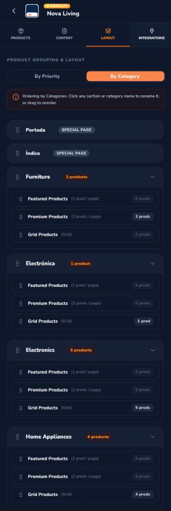Layout Tab By Category Dark Mode