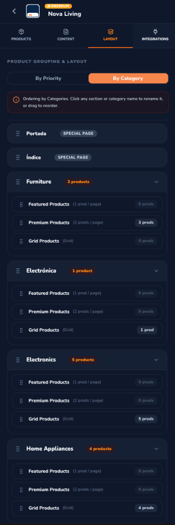 Layout Tab By Category Dark Mode