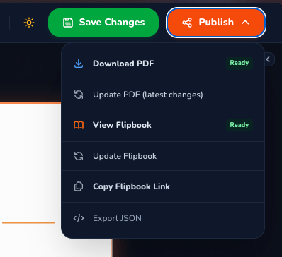 Publish and sharing dropdown