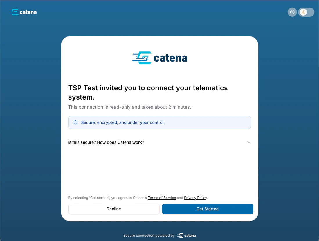Catena Connect invitation landing page