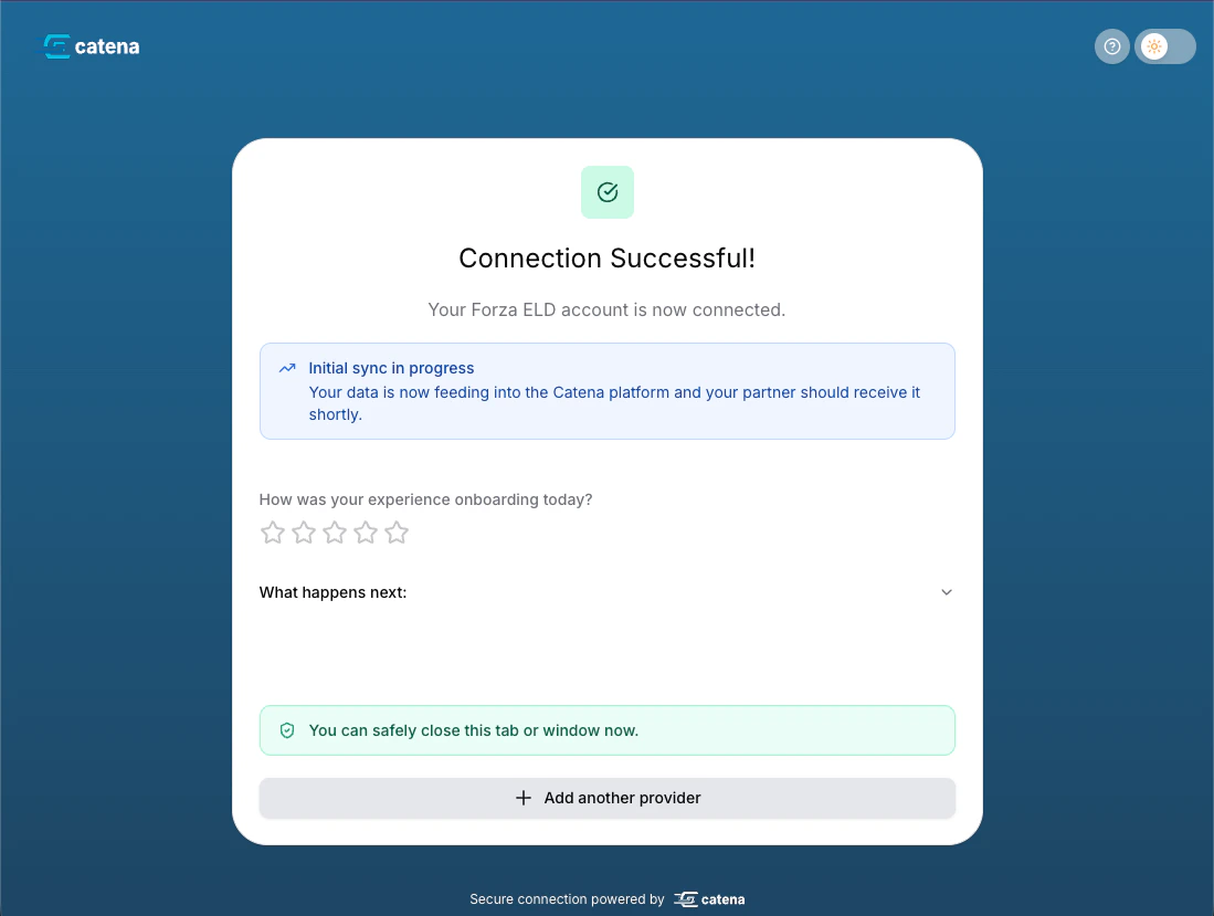 Successful connection confirmation