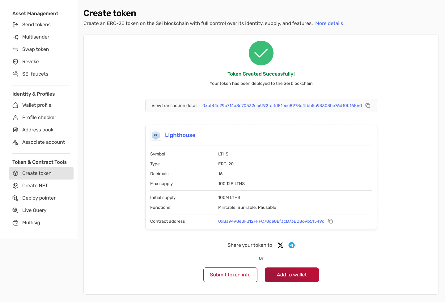 Create Token Success Pn