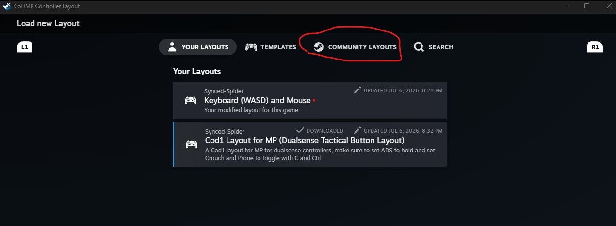 Community Layouts tab