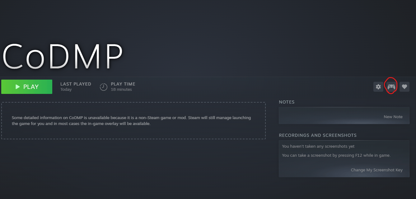 Controller icon on the game page
