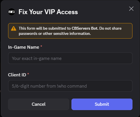 Fix My VIP button example