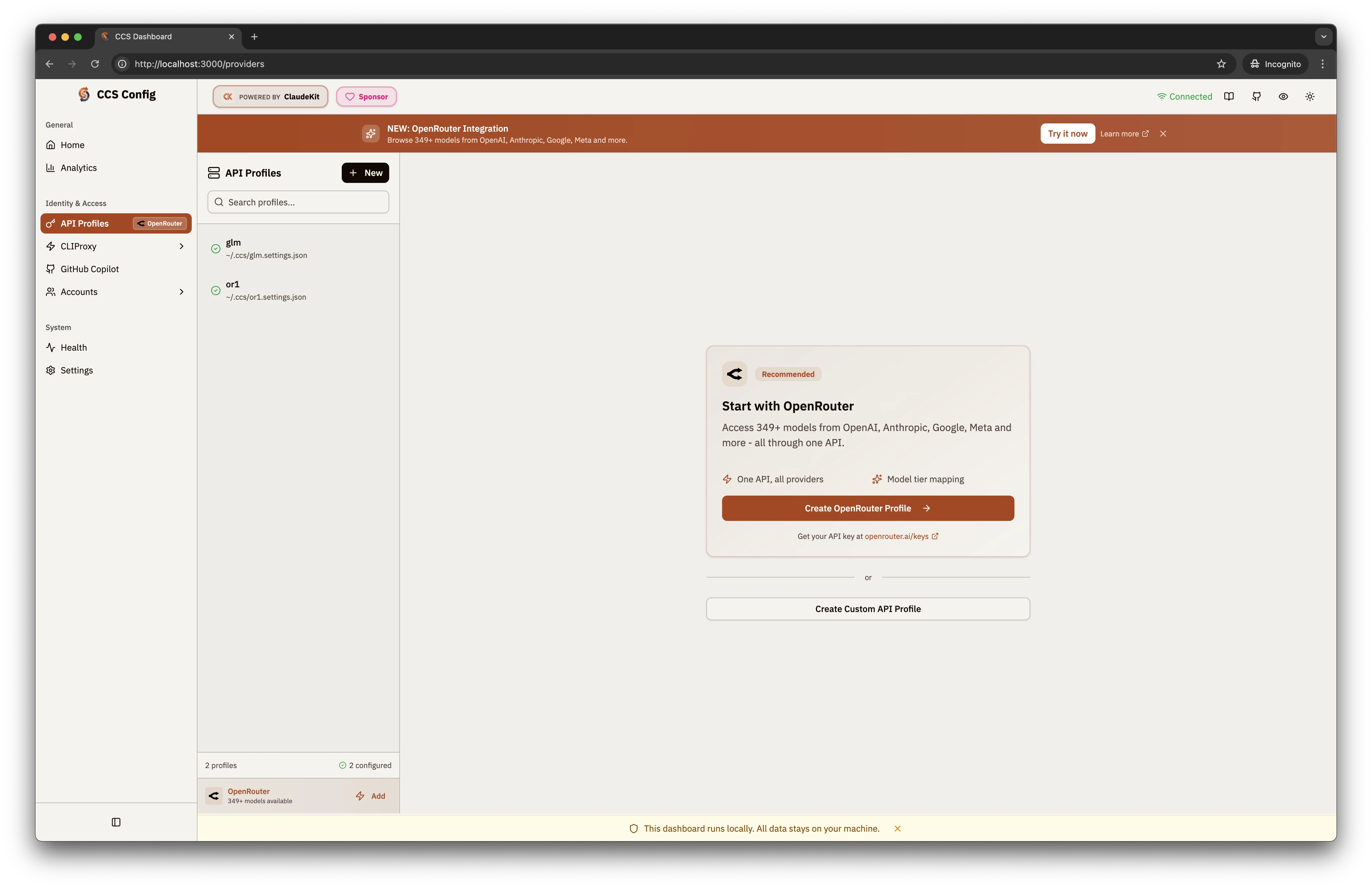 OpenRouter API Profiles - Light