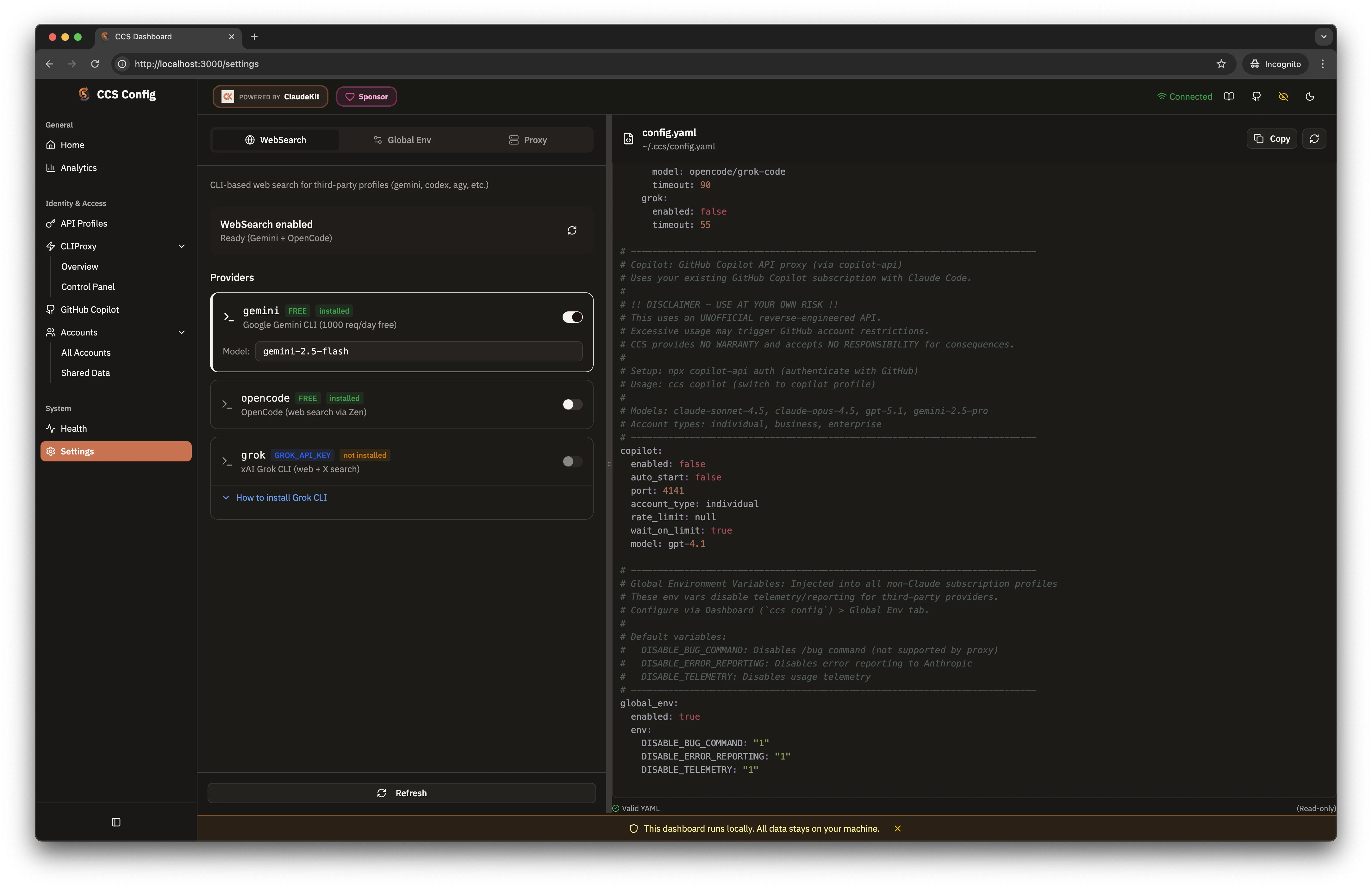 WebSearch Configuration - Dark