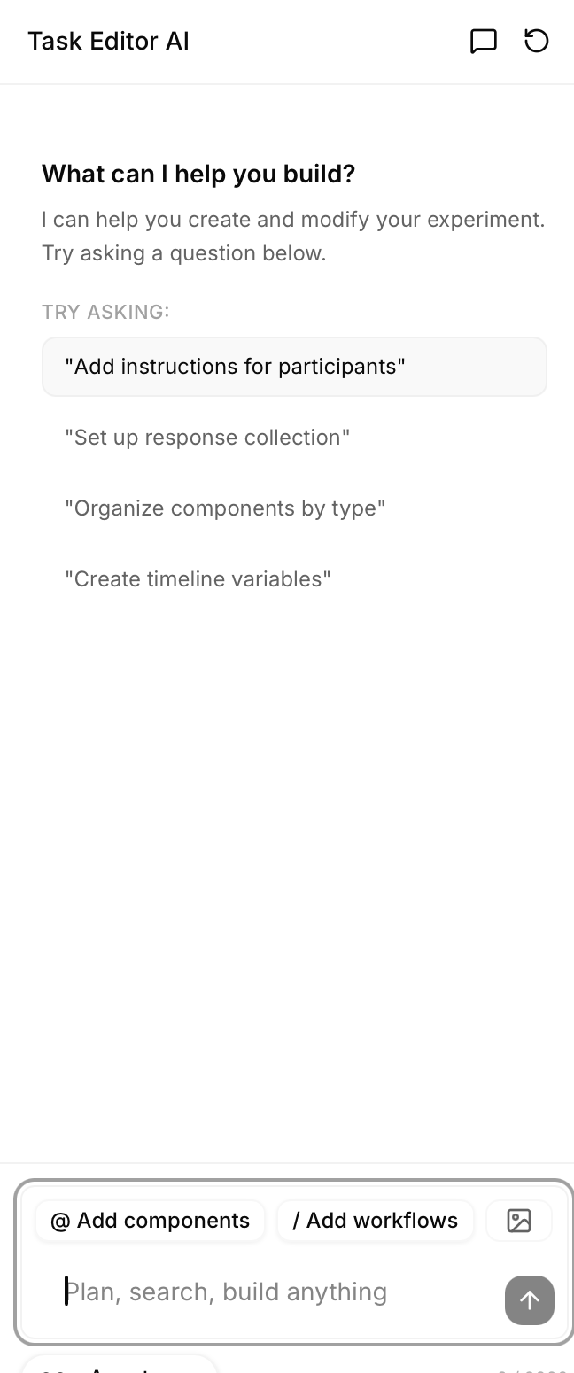 AI Assistant workflow showing natural language to experiment creation