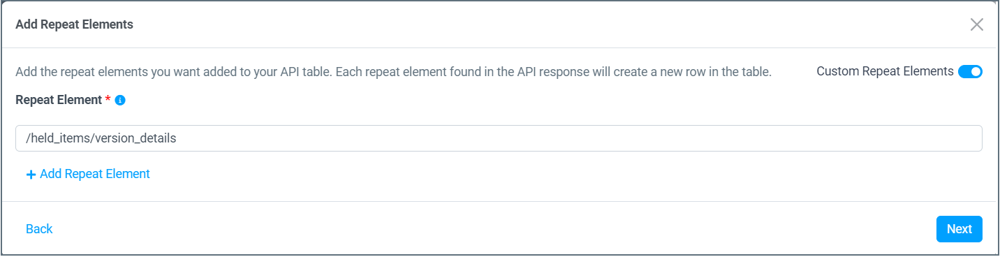 API custom repeat elements