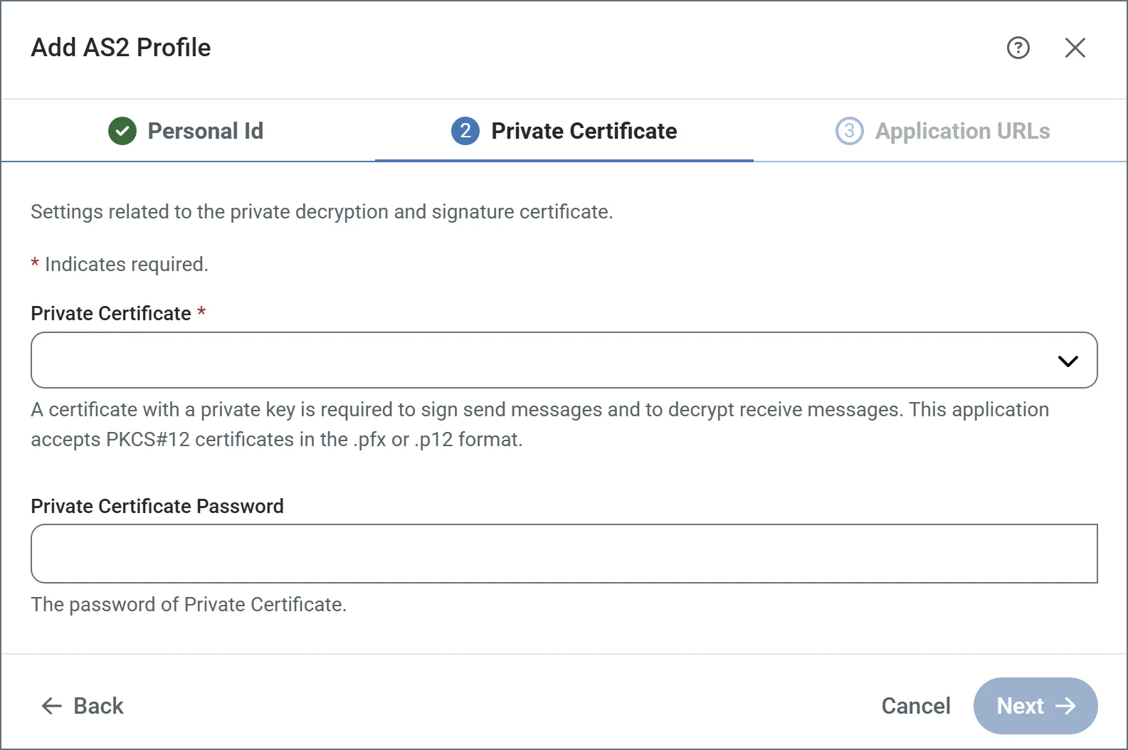 Private certificate configuration