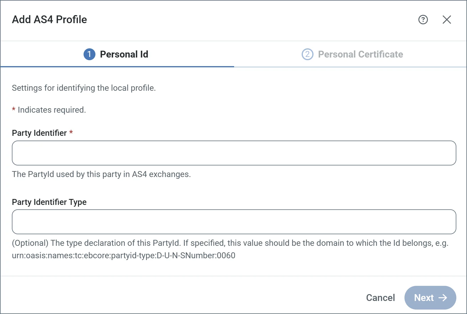 Party identifier configuration