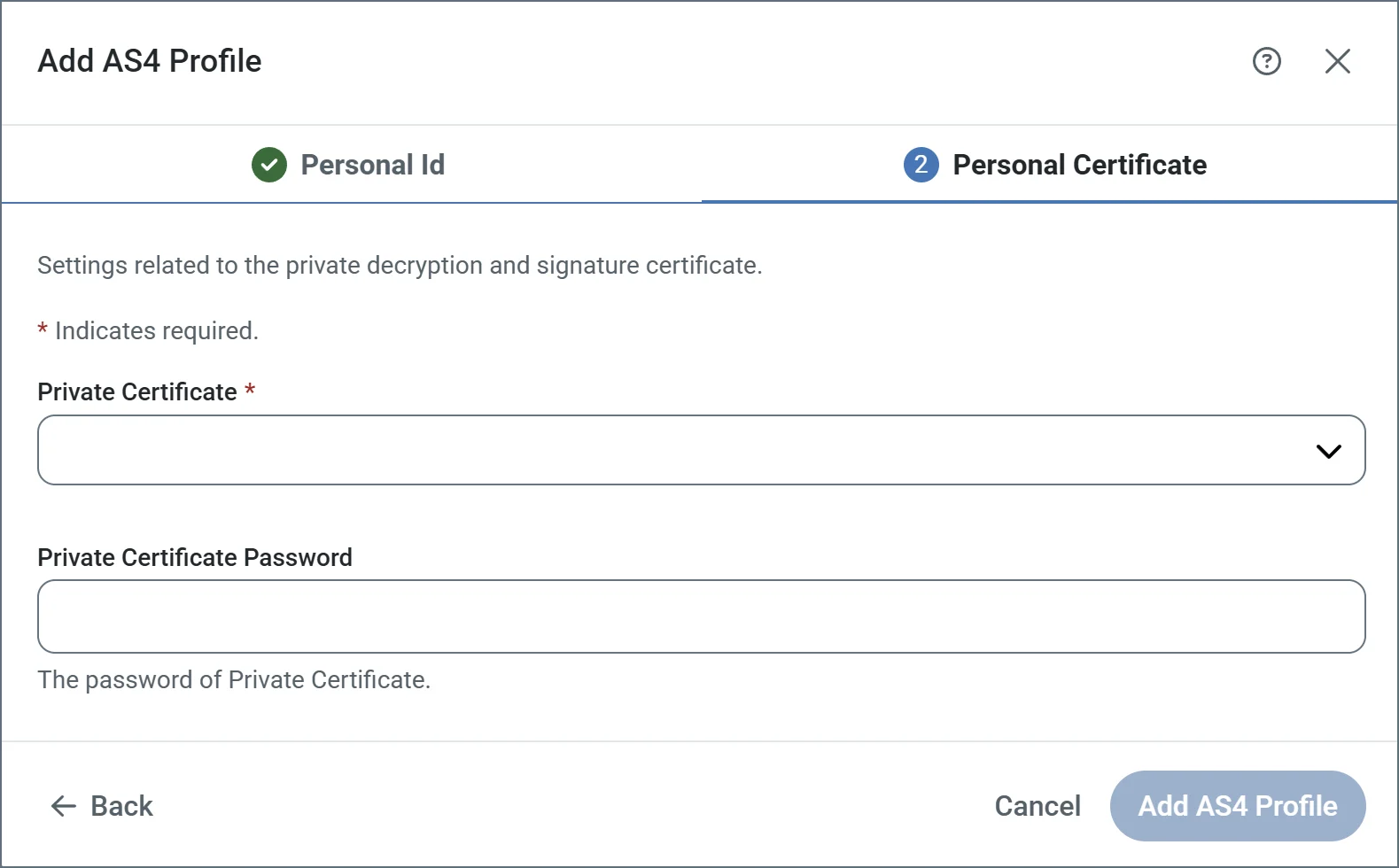 Private certificate configuration
