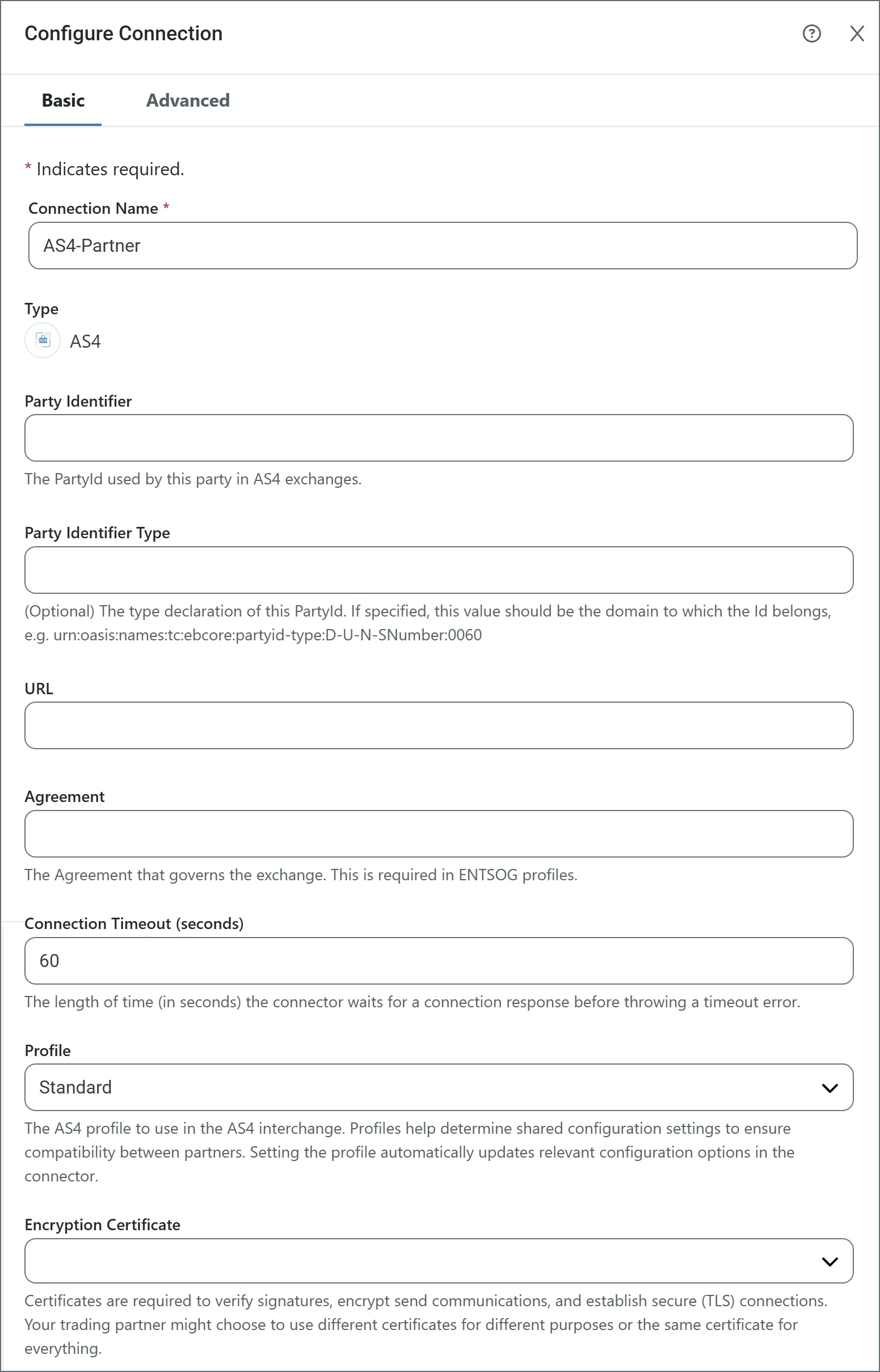 Configure Connection page for AS4