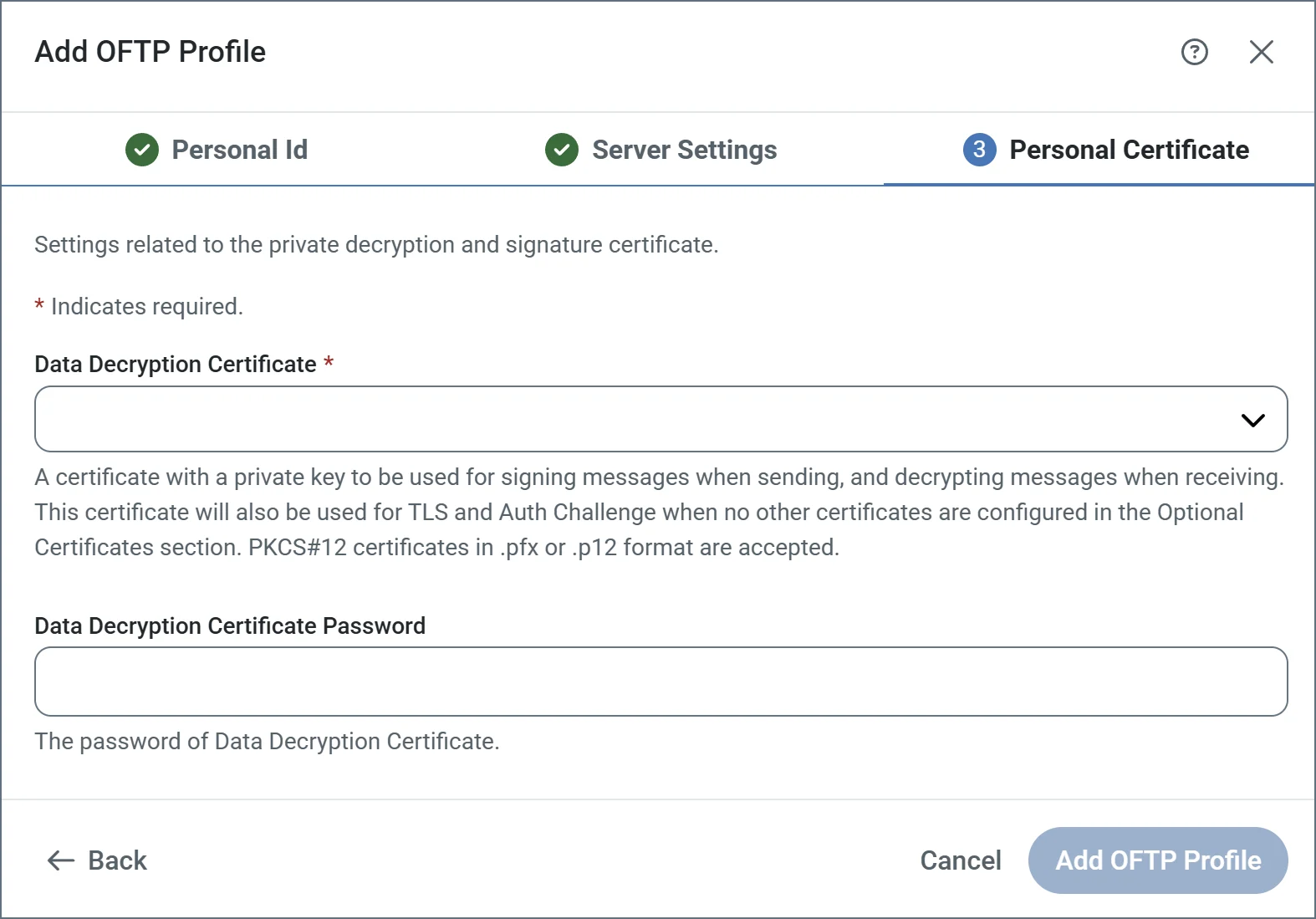 Personal certificate configuration