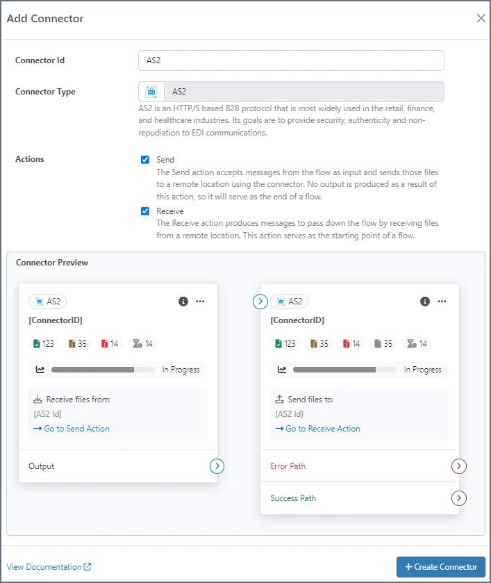 Add connector pane with AS2 settings