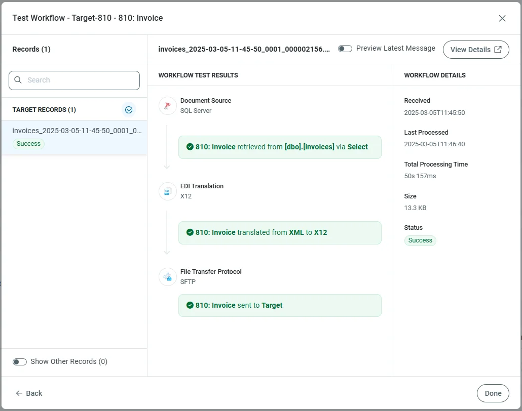 Active outgoing workflow test results