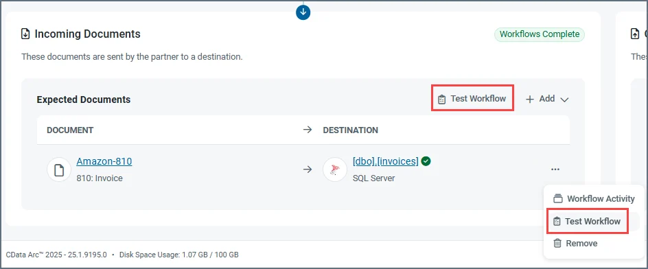 Test Workflow button on the partner Workflows tab
