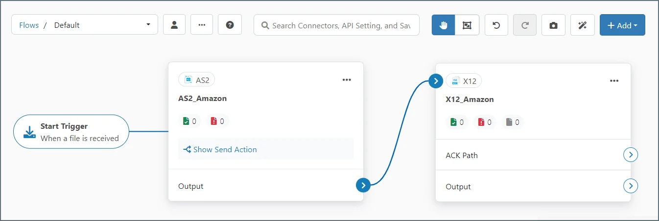 AS2 and X12 connectors on the workspace canvas