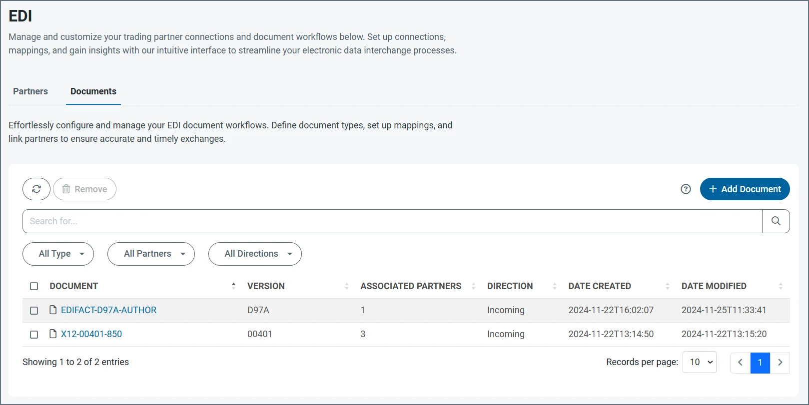Documents tab list