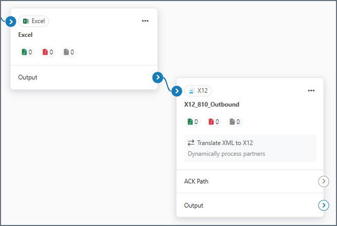 X12 コネクタに接続されたExcel コネクタ