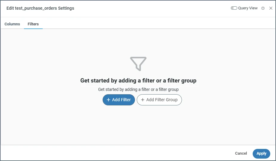 Filters tab in the Edit Table Settings window