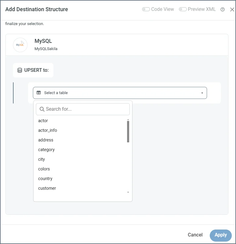 Selecting the first table in the mapping