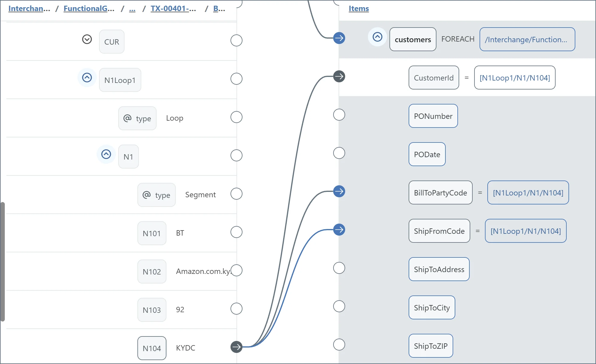 Dragging source element onto BillToPartyCode destination