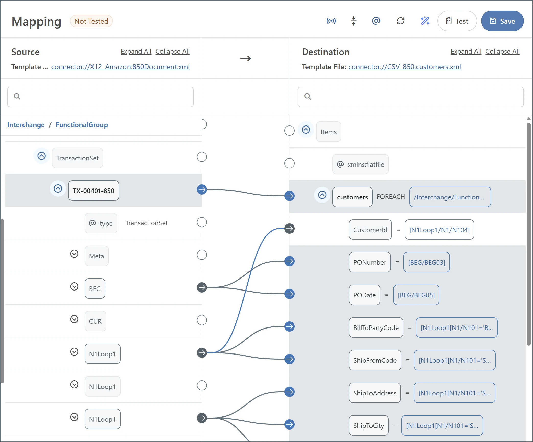 Creating a Foreach loop in the XML Map connector