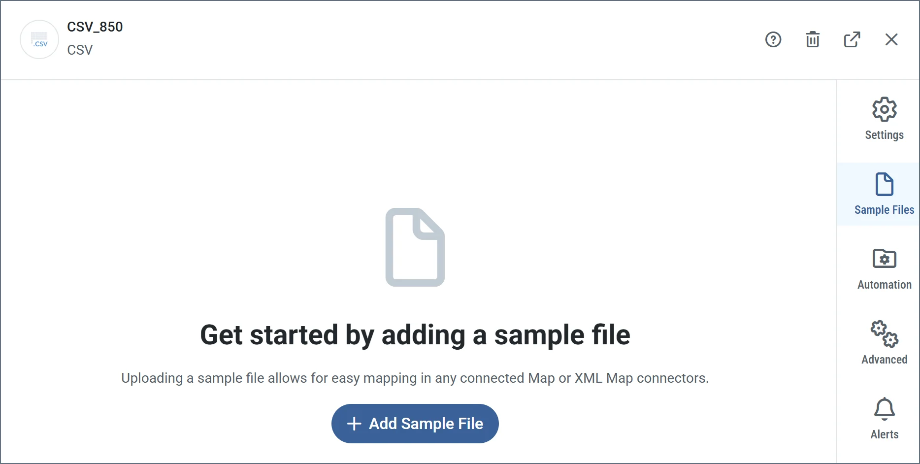 Add Sample File dialog for the CSV connector