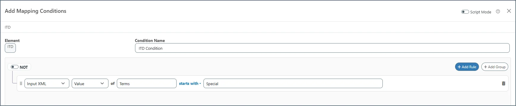 Mapping condition editor for the ITD element