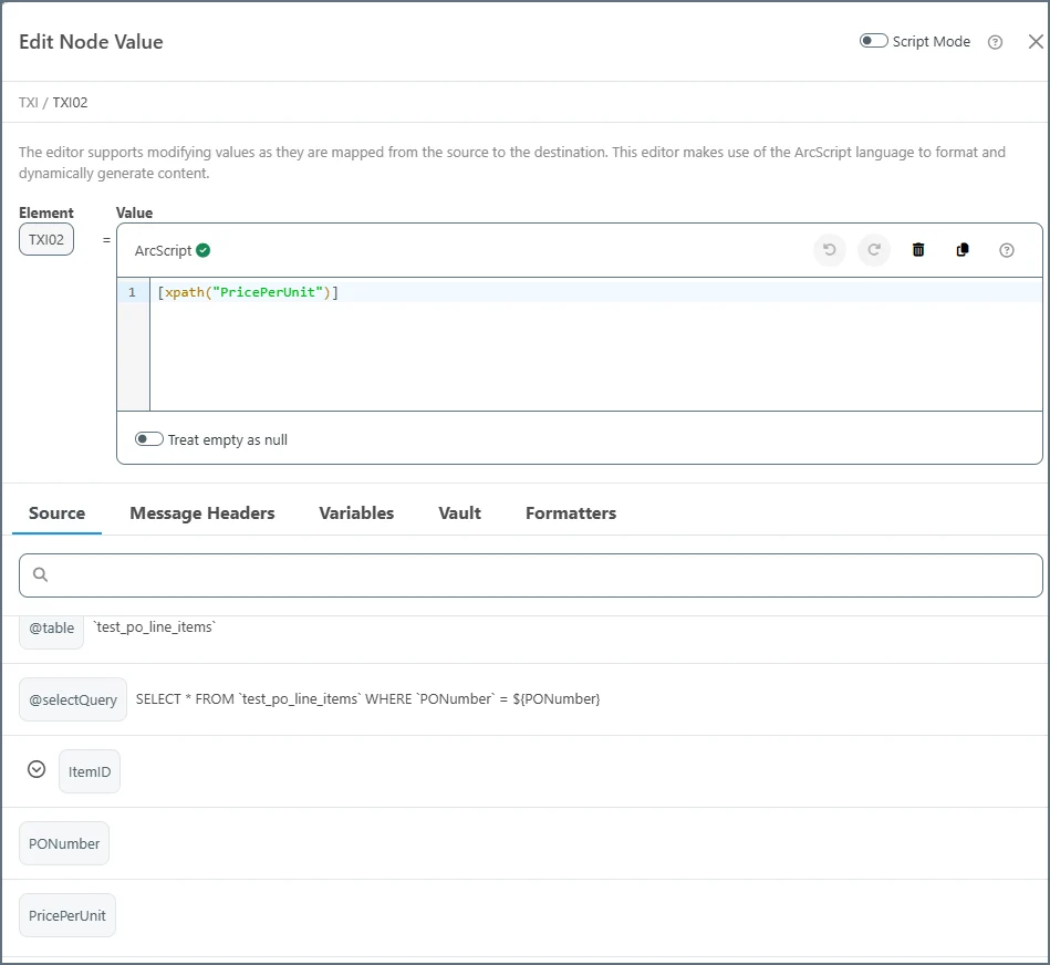 Node Value Editor showing the initial tax expression