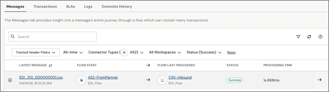 Messages filter example