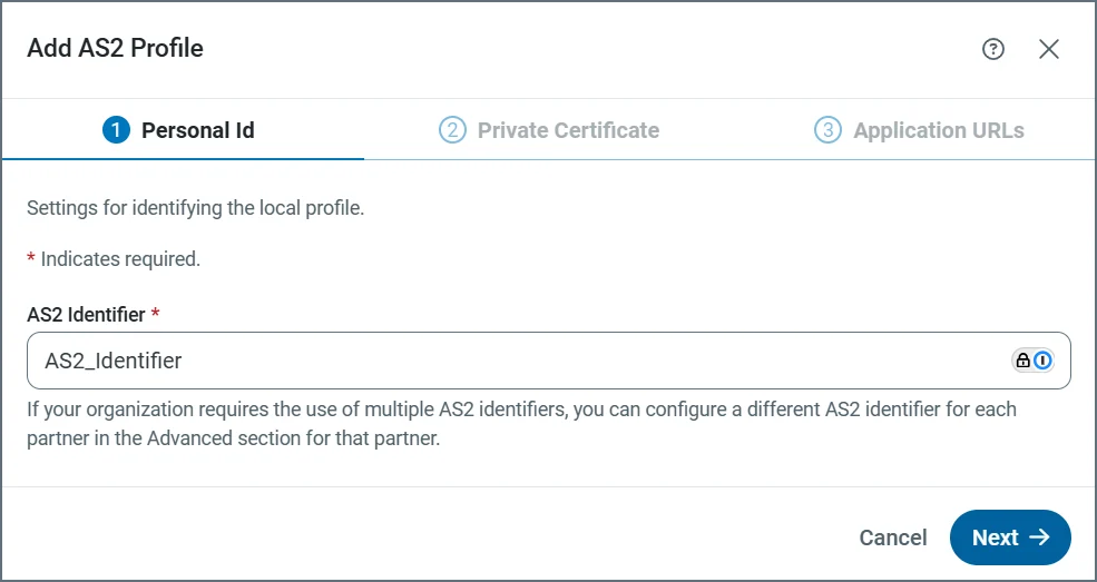 AS2 profile configuration step 1