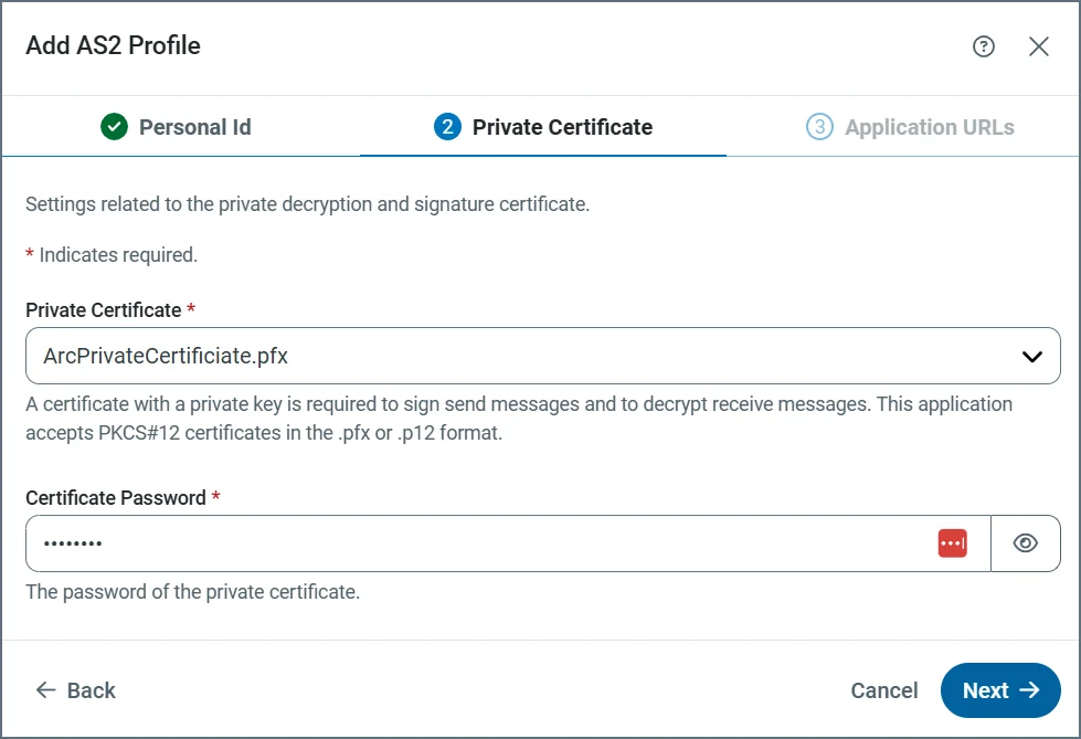 AS2 profile configuration step 2