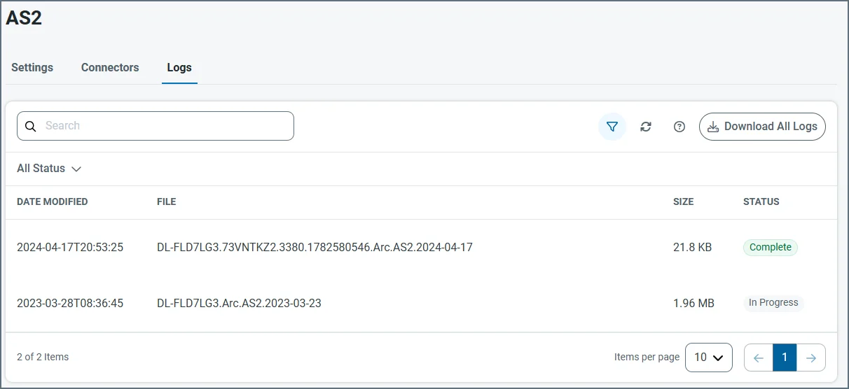 Profiles logs tab