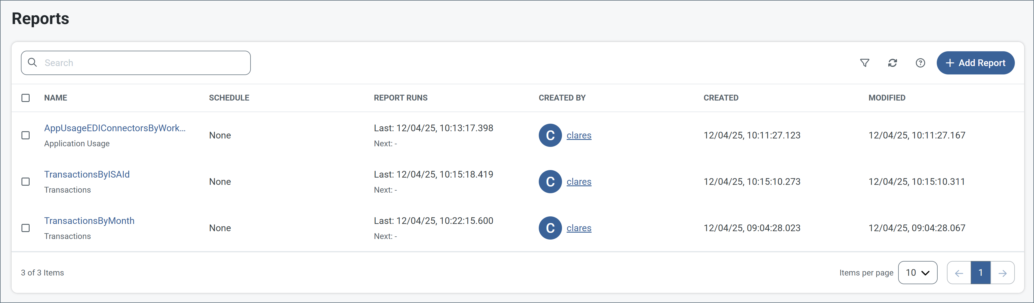 Reports list