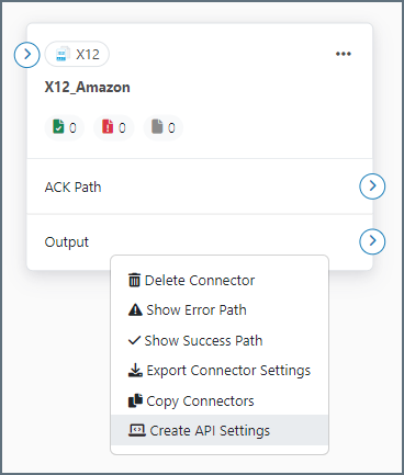 Create API Settings option in connector context menu