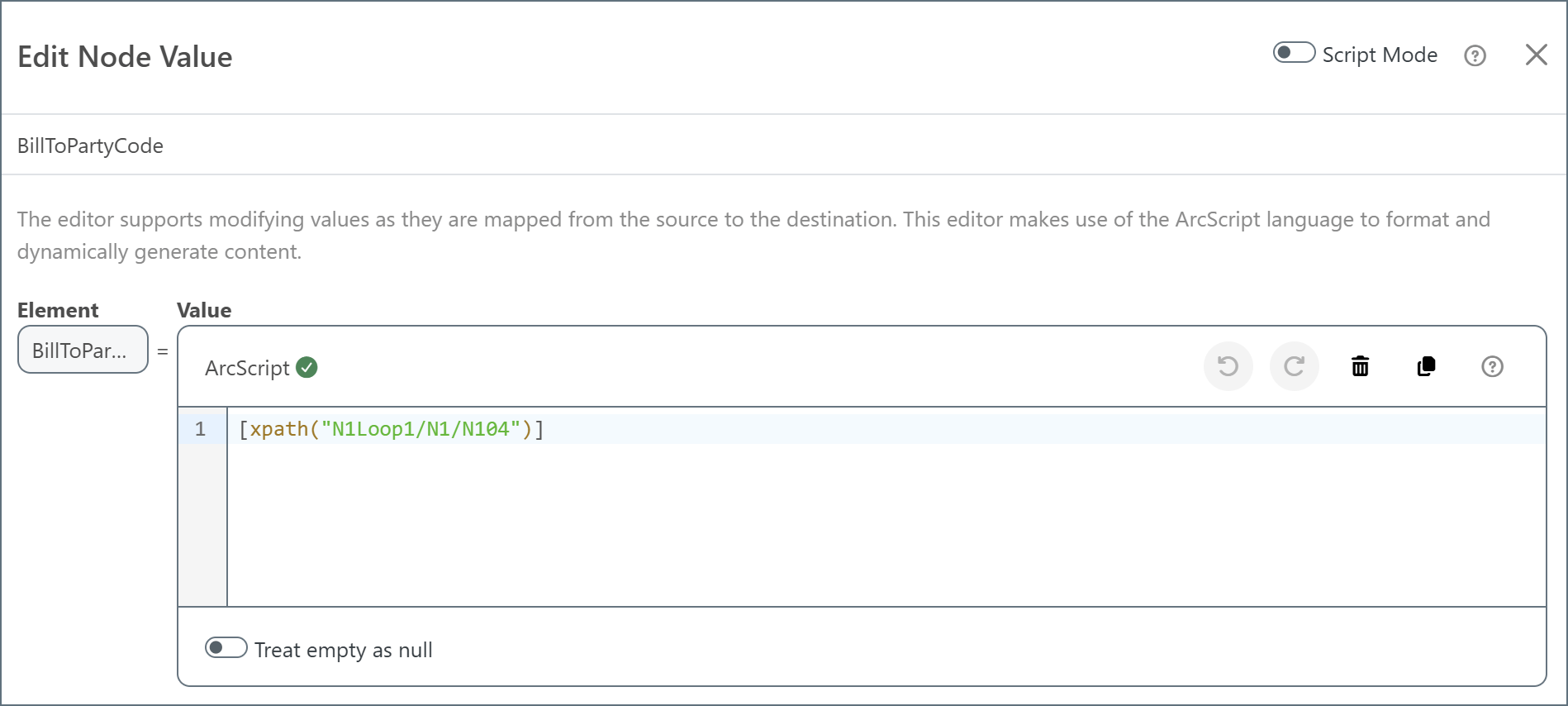 BillToPartyCode のNode Value エディタ