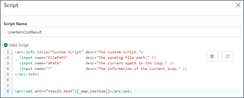TDS01 element with _map.costSum reference