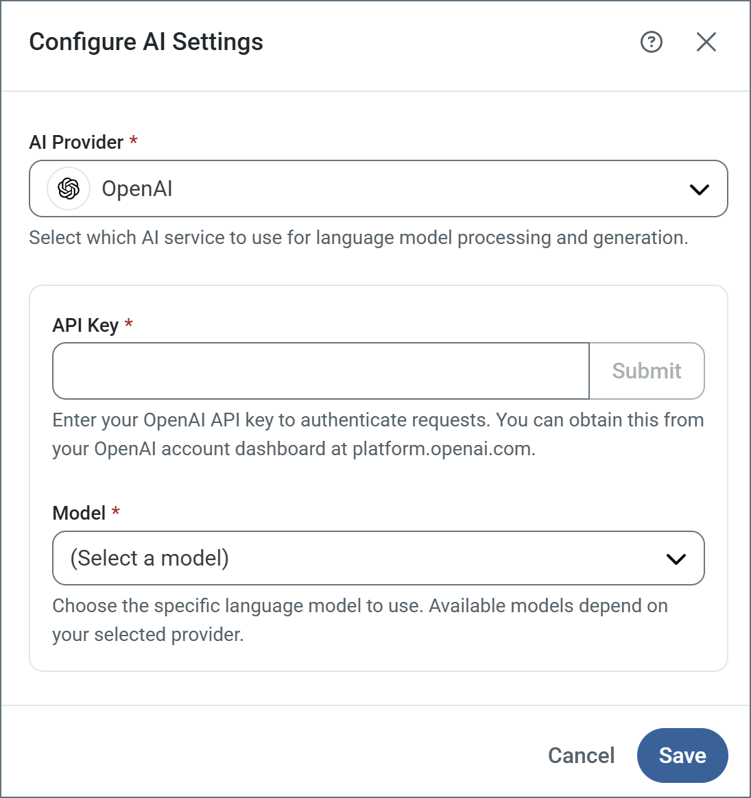 Configure AI settings pane