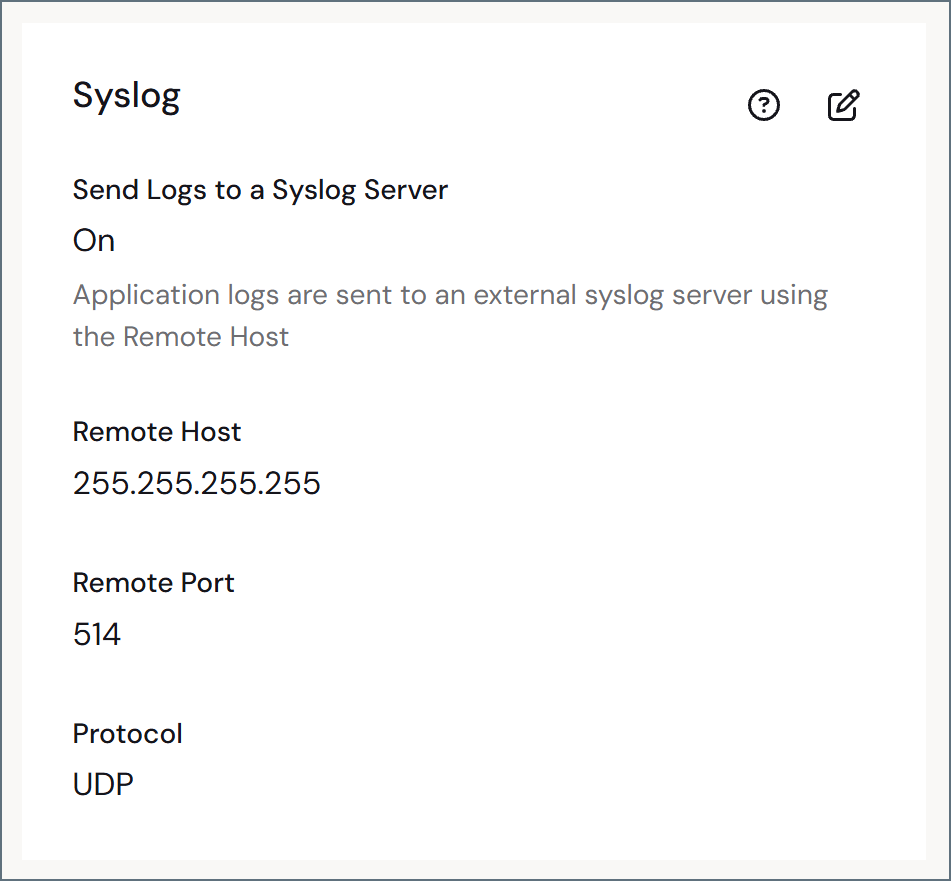 Syslog settings