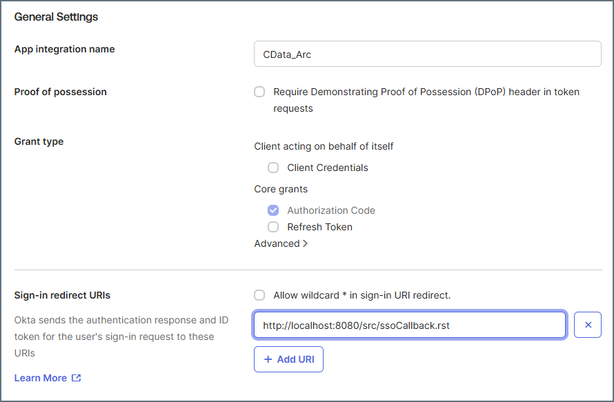 Okta のリダイレクトURI 設定