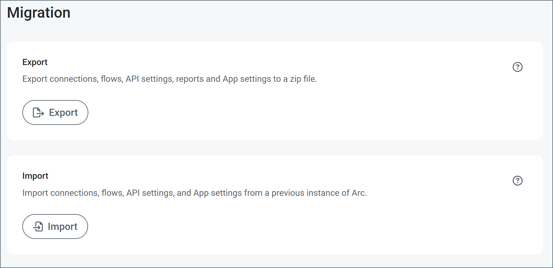 Settings migration section