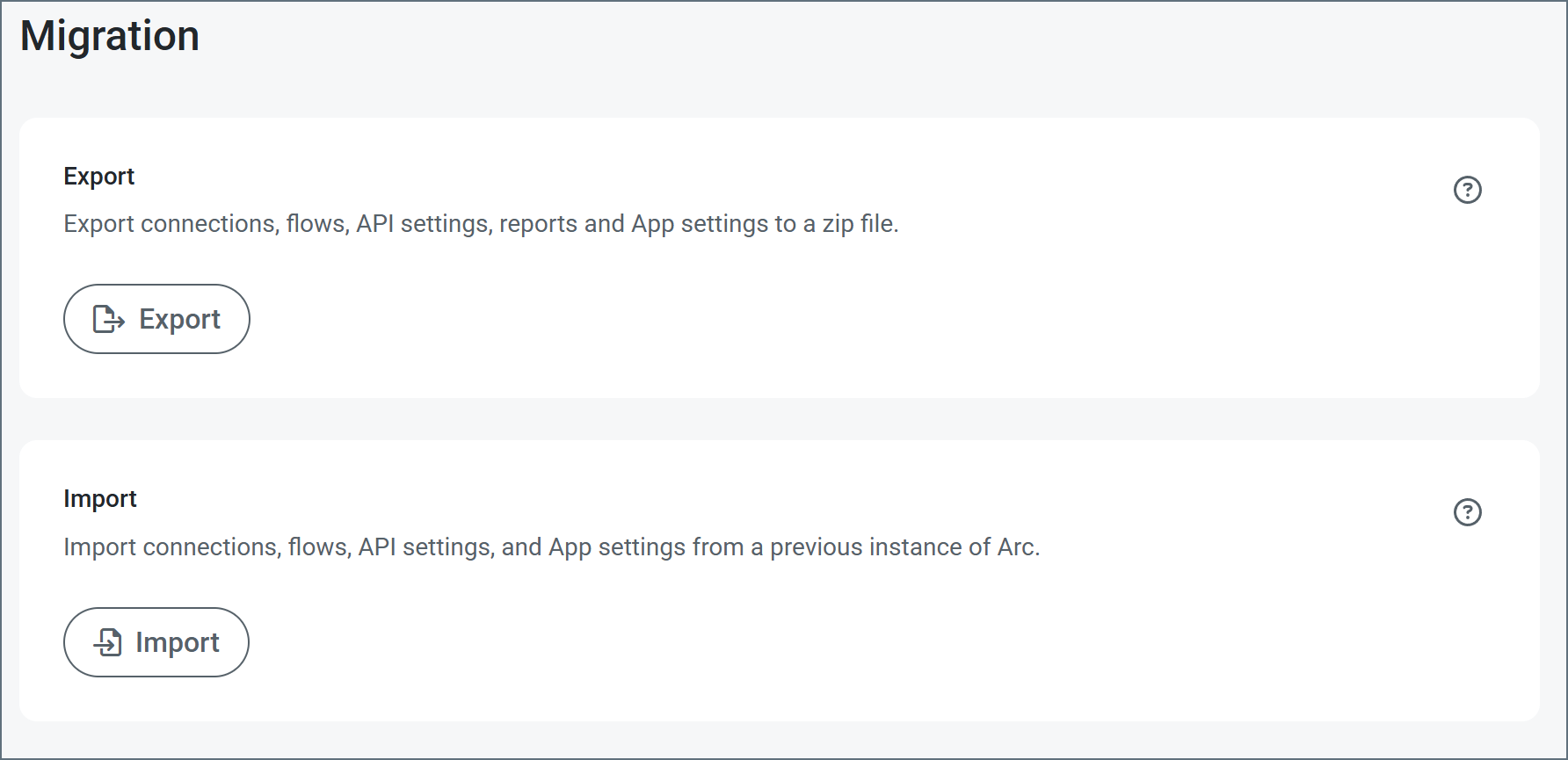 Settings migration section