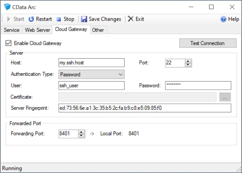 Cloud Gateway configuration tab