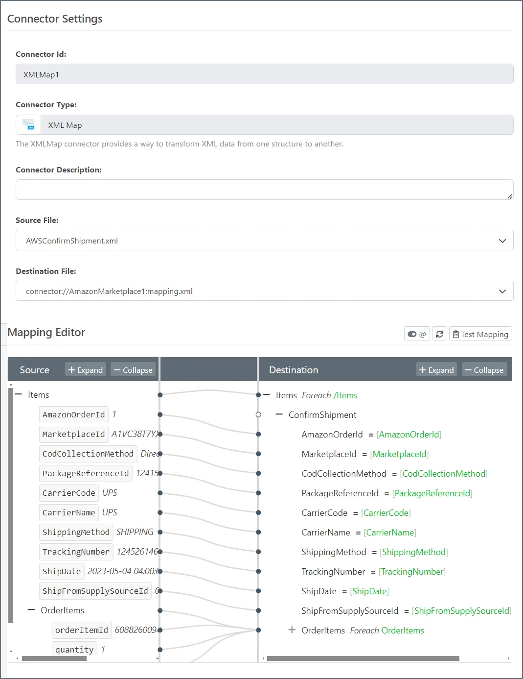 Amazon Marketplace Confirm Shipment XML Mapping