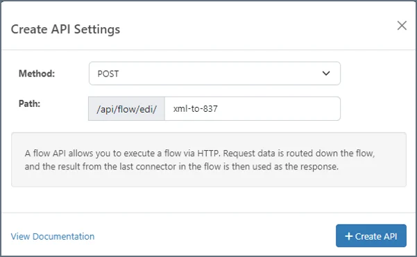 Select a method in Create API Settings