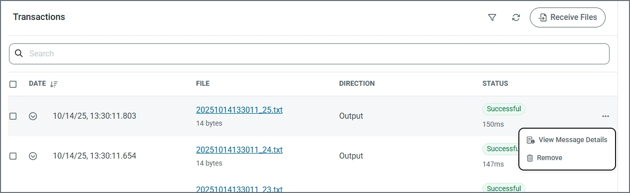 Messages on the Transactions tab