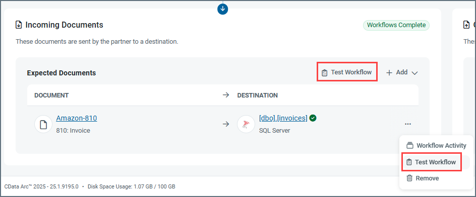 Test Workflow button on the partner Workflows tab