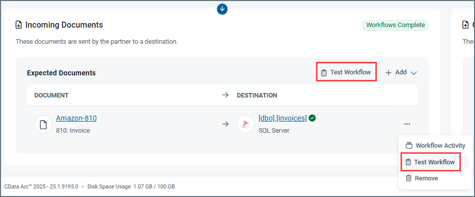Test Workflow button on the partner Workflows tab